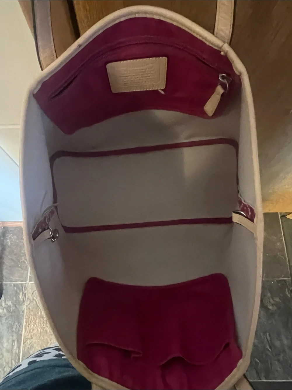 Coach Pink Signature Canvas Tote with Tan Leather Trim